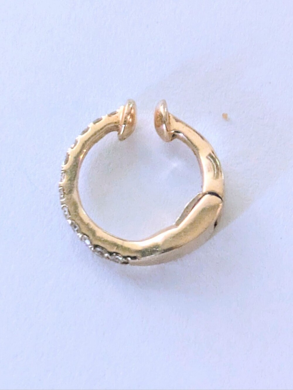 14k Solid Yellow Gold & Genuine White Sapphire Clip-On Nose Ring 1.01 Grams